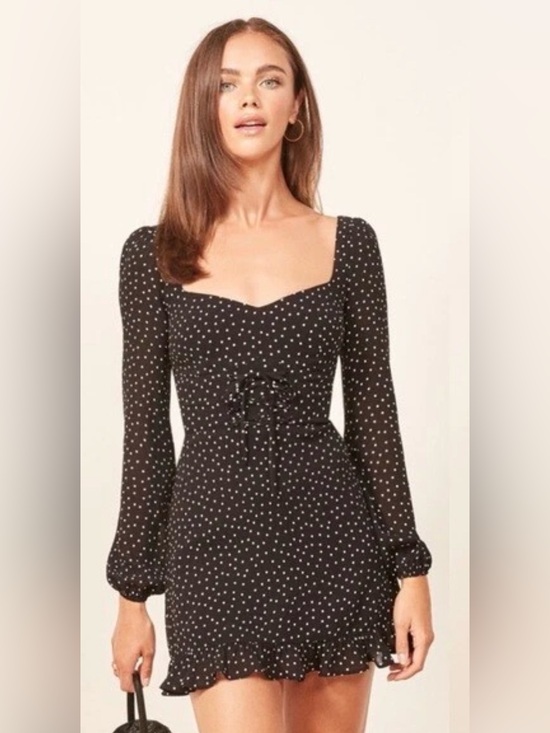 Reformation Dresses & Skirts - Reformation Bradshaw Mini Dress Selene Black White Polka Dot Size 2